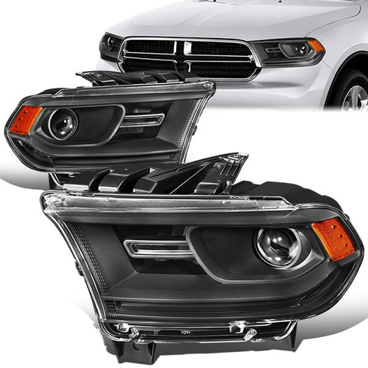 FAROS 14-20 DODGE DURANGO - FITS MODELS WITH HALOGEN HEADLIGHTS WITHOUT LED DRL ONLY - PROJECTOR LOW BEAM - BLACK HOUSING / AMBER CORNER - 9005 HIGH / LOW BEAM