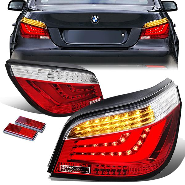 FAROS TRASEROS 08-10 BMW 5-SERIES E60 - 4-DR - 3D STRIP - LED - RED / CLEAR