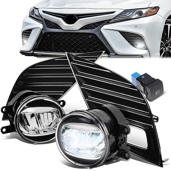 FAROS DE NIEBLA 18-20 TOYOTA CAMRY SE, XSE - WITH SWITCH, BLACK BEZEL - LED - CHROME / CLEAR