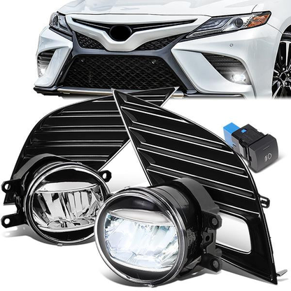 FAROS DE NIEBLA 18-20 TOYOTA CAMRY SE, XSE - WITH SWITCH, BLACK BEZEL - LED - CHROME / CLEAR
