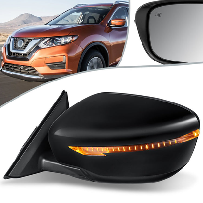 RETROVISOR MIRROR - OEM - 14-16 NISSAN ROGUE - POWERED - HEATED - W/ SIGNAL LIGHT - FOLDING - BLACK MATERIAL - LEFT