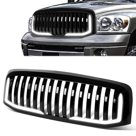 PARRILLA GRILLE - 06-08 DODGE RAM 1500 / 06-09 DODGE RAM 2500, 3500 - VERTICAL FENCE STYLE - W/ LED DRL LIGHT - LED'S REQUIRE WIRING INTO EXISTING LIGHTING - BLACK