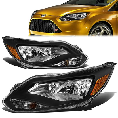 FAROS 12-14 FORD FOCUS 4-DOOR - FITS MODELS WITH HALOGEN HEADLIGHTS - H7 LOW BEAM / H1 HIGH BEAM - BLACK HOUSING / AMBER CORNER
