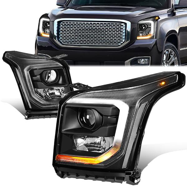 FAROS 15-20 GMC YUKON, YUKON XL - FITS HALOGEN HEADLIGHT MODELS ONLY - LED DRL - PROJECTOR - H11 LOW BEAM / 9005 HIGH BEAM - BLACK HOUSING / CLEAR CORNER