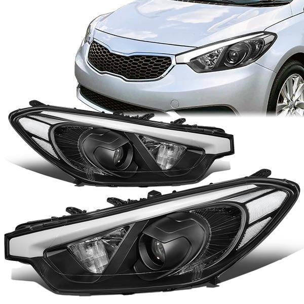 FAROS 14-16 KIA FORTE, FORTE KOUP, FORTE 5 - FITS HALOGEN MODELS W/O LED DRL ONLY - PROJECTOR LOW BEAM - H1 HIGH / H7 LOW / 2357A SIGNAL - BLACK HOUSING / CLEAR CORNER