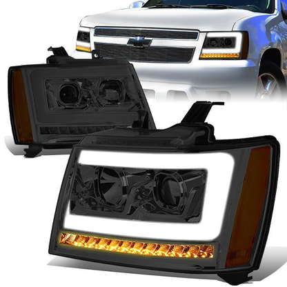FAROS 07-13 CHEVY AVALANCHE, SUBURBAN 2500 / 07-14 CHEVY TAHOE, SUBURBAN 1500 - LED DRL - C-BAR - SMOKE HOUSING / AMBER CORNER