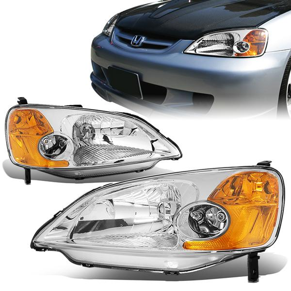 FAROS 01-03 HONDA CIVIC 2/4-DOOR - H4 LOW BEAM / HIGH BEAM - CHROME HOUSING / AMBER CORNER