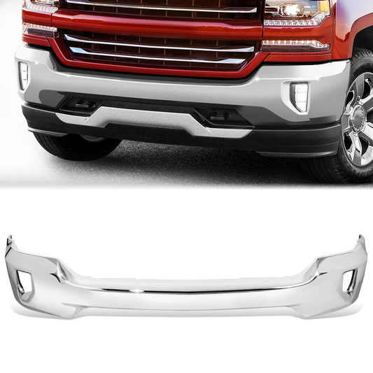 DEFENSA 16-18 CHEVROLET SILVERADO 1500 / 19 CHEVROLET SILVERADO 1500 LD - WITHOUT PARKING SENSOR HOLES & WITH FOG LIGHT CUTOUTS - CHROME