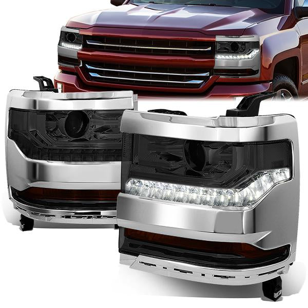 FAROS 15-18 CHEVY SILVERADO 1500 - LED DRL - PROJECTOR - SMOKE HOUSING / CLEAR CORNER - D5S HID BULB / 7443A SIGNAL