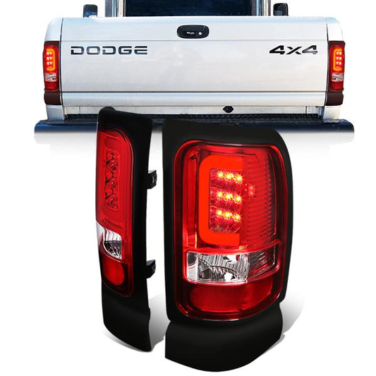 FAROS TRASEROS 94-01 DODGE RAM 1500 / 94-02 DODGE RAM 2500 , 3500 - RED C-BAR - 3D - U-HALO LED - CHROME / RED