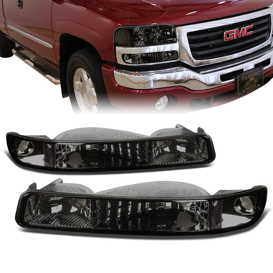CUARTOS LUZ 99-06 GMC SIERRA 1500, 2500, 3500 AND HD MODELS / 2007 SIERRA 1500, 2500, 3500 AND HD MODELS CLASSIC ONLY / 00-06 YUKON 1500, 2500 - DOES NOT FIT C3 OR DENALI MODELS - 2PC - SMOKE / CLEAR CORNER