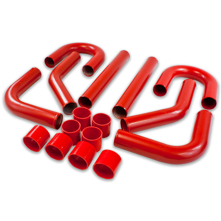 TUBERIA INTERCOOLER UNIVERSAL INTERCOOLER PIPING - ALUMINUM - 3.00" - 8PC - PIPES / HOSES / CLAMPS - RED - J20-3