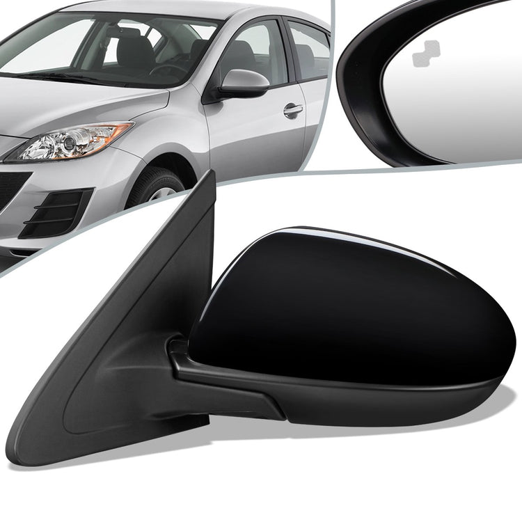 RETROVISOR MIRROR - OEM - 10-13 MAZDA 3 - POWERED - W/ BSD - FOLDING - BLACK MATERIAL - LEFT