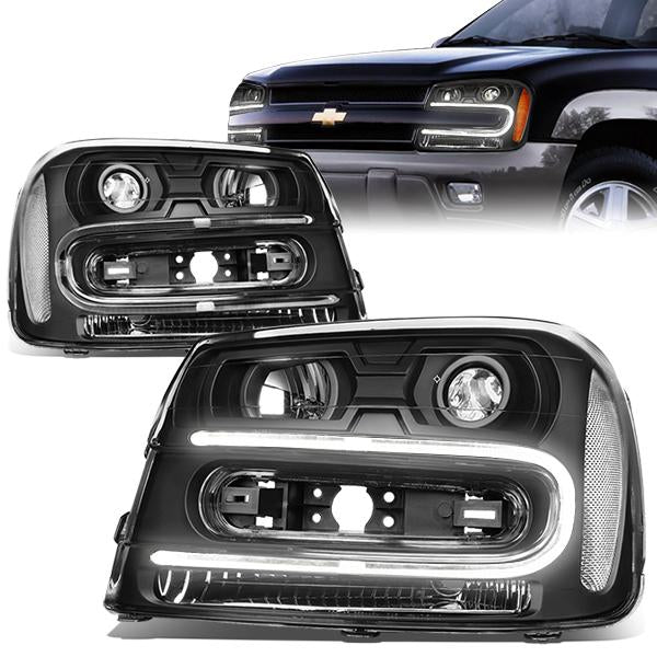 FAROS 02-06 CHEVY TRAILBLAZER EXT / 02-09 CHEVY TRAILBLAZER - 4DR - LED DRL - OE - BLACK HOUSING / CLEAR CORNER
