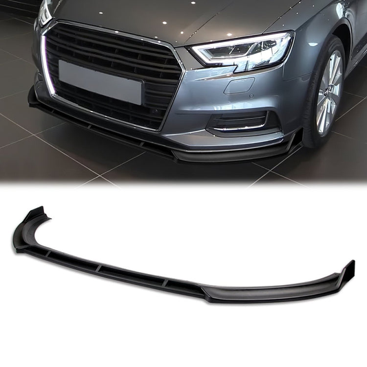 LIP FRONTAL 17-20 AUDI - FITS A3 WITH BASE, PREMIUM BUMPER ONLY - REQUIRES DRILLING BUMPER FOR INSTALLATION - 3PC - MATTE BLACK