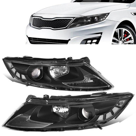 FAROS 11-13 KIA OPTIMA - FITS MODELS W/ FACTORY HALOGEN HEADLIGHTS - OE STYLE - PROJECTOR - H11B LOW BEAM / H1 HIGH BEAM - BLACK HOUSING / CLEAR CORNER