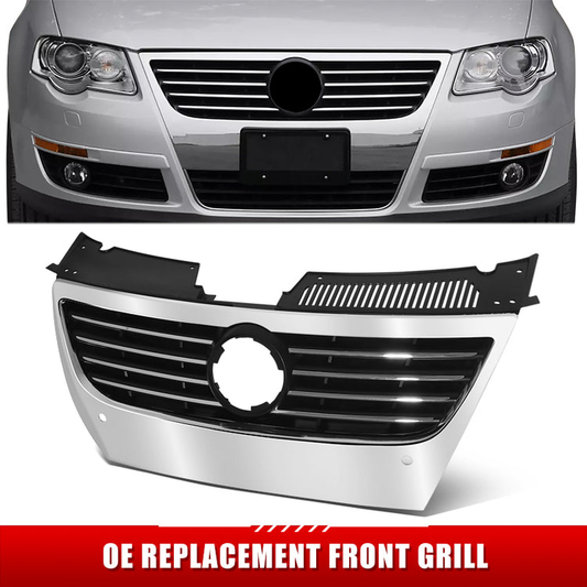 PARRILLA GRILLE - VG PASAT '05-'10/ GRILLE ASS'Y/ MAT-BLACK W/CHROME MOULDING/ W/PARKING AID,W/SENSOR H./ (BIG LOGO)
