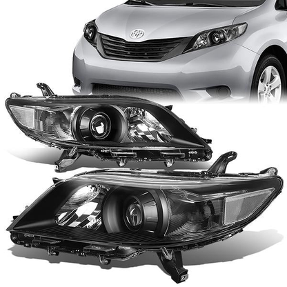 FAROS 11-17 TOYOTA SIENNA XL30 - FITS MODELS W/ HALOGEN HEADLIGHTS ONLY - PROJECTOR - H11 LOW BEAM / 9005 HIGH BEAM / 3457A TURN SIGNAL - BLACK HOUSING / CLEAR CORNER