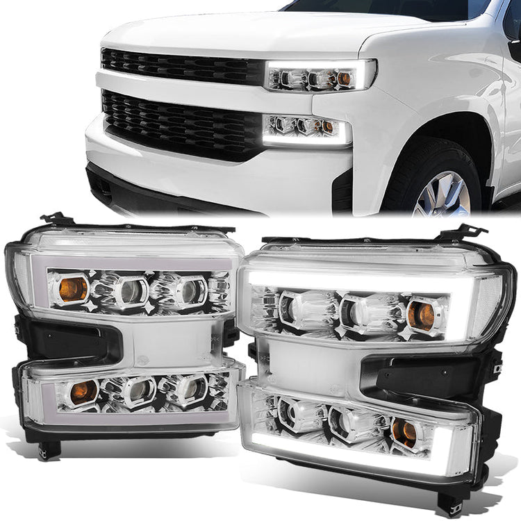 FAROS 19-21 CHEVY SILVERADO 1500 WT/CUSTOM/TRAIL BOSS ONLY / 22 SILVERADO 1500 LTD - LED DRL - QUAD PROJECTOR - CHROME HOUSING / CLEAR CORNER - H1 HIGH / H1 LOW / 7444 SIGNAL - DOES NOT FIT FACTORY LED MODELS