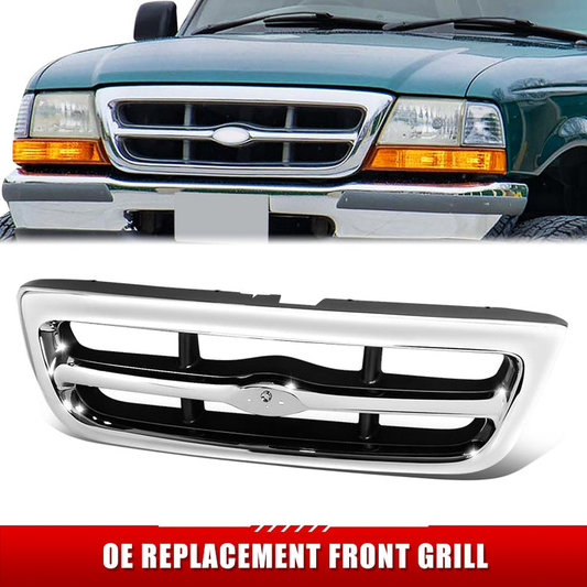 PARRILLA GRILLE - FD RANGR '98-'00/01-'03/04-05/ GRILLE ASS'Y 98-00/ CHROME/SILVER (2WD)(XLT)//PARTS.NO,FO1200340//OEM NO,F87Z8200EAA