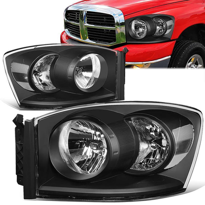 FAROS 06-08 DODGE RAM 1500 / 06-09 DODGE RAM 2500, 3500 - FITS MODELS W/ HALOGEN HEADLAMPS ONLY - H13 LOW BEAM / HIGH BEAM - BLACK HOUSING / CLEAR CORNER