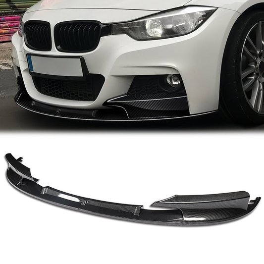 LIP FRONTAL 12-13 BMW 325I M-SPORT / 13-15 328I M-SPORT / 13-18 320I M-SPORT / 2016 340I M-SPORT / 16-18 330I M-SPORT - FITS M-SPORT MODELS ONLY - REQUIRES DRILLING BUMPER FOR INSTALLATION - 3PC - CARBON FIBER LOOK