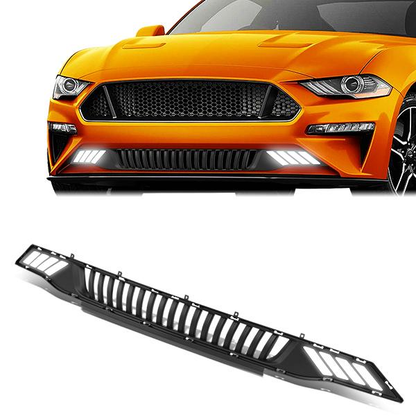 PARRILLA FRONT LOWER GRILLE - 18-19 FORD MUSTANG - VERTICAL FENCE STYLE - W/ LED DRL LIGHT - BLACK