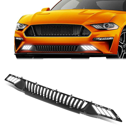 PARRILLA FRONT LOWER GRILLE - 18-19 FORD MUSTANG - VERTICAL FENCE STYLE - W/ LED DRL LIGHT - BLACK