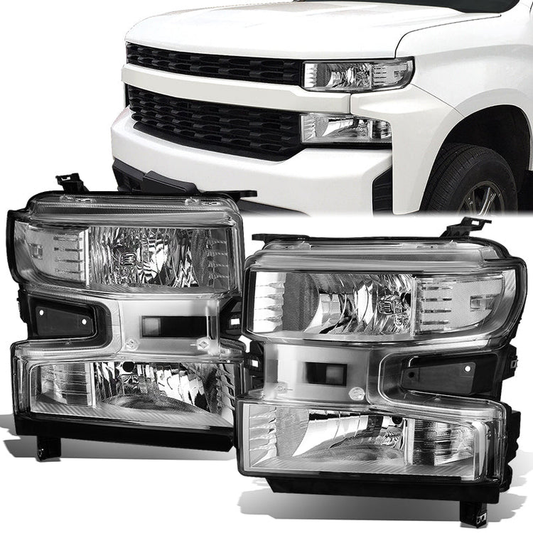 FAROS 19-21 CHEVROLET SILVERADO 1500 - FITS WT/CUSTOM/CUSTOM TRAIL BOSS MODEL ONLY - EXCLUDES LED HEADLIGHT MODELS - ONLY FITS MODELS WITH FACTORY HALOGEN HEADLIGHTS - OE STYLE - CHROME HOUSING / CLEAR CORNER - H11 LOW BEAM / 9005 HIGH BEAM