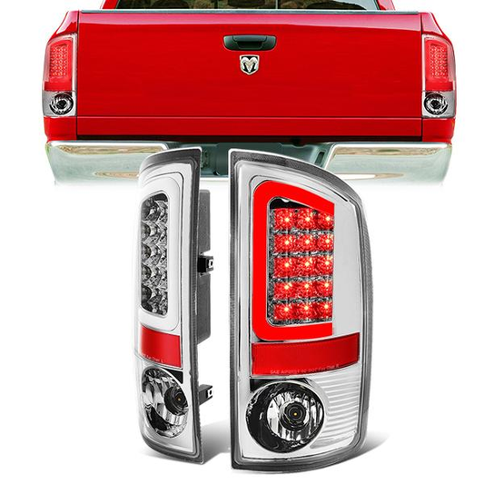 FAROS TRASEROS 02-06 DODGE RAM 1500 / 03-06 DODGE RAM 2500 , 3500 - C-BAR - U-HALO LED - CHROME / CLEAR