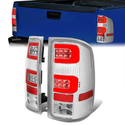FAROS TRASEROS 07-13 GMC SIERRA 1500 - 07-14 GMC SIERRA 2500HD 3500HD - DOES NOT FIT DUALLY MODELS, DOES NOT FIT DENALI MODELS, DOES NOT FIT MODELS WITH 921 BACKUP BULB MODELS - 3D - RED LED - CHROME / CLEAR