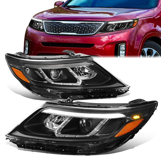 FAROS 14-15 KIA SORENTO - FITS MODELS WITH HALOGEN HEADLIGHTS WITH LED DRL - LED DRL - BLACK HOUSING / AMBER CORNER