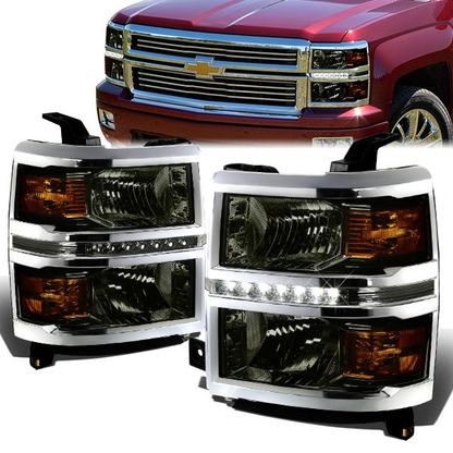 FAROS 14-15 CHEVY SILVERADO 1500, 2500HD, 3500HD 2/4-DOOR - LED DRL - SMOKE HOUSING / AMBER CORNER - H11 LOW BEAM / 9005 HIGH BEAM