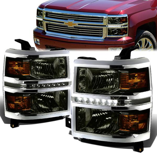 FAROS 14-15 CHEVY SILVERADO 1500, 2500HD, 3500HD 2/4-DOOR - LED DRL - SMOKE HOUSING / AMBER CORNER - H11 LOW BEAM / 9005 HIGH BEAM