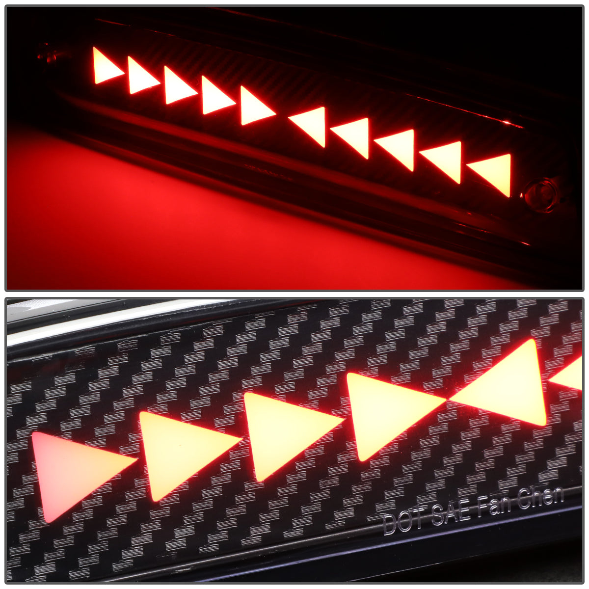 LUZ DE FRENO 09-18 DODGE RAM 1500 / 10-18 DODGE RAM 2500, 3500, 4500, 5500 - 3D - LED - SEQUENTIAL TRIANGLE LED - BLACK