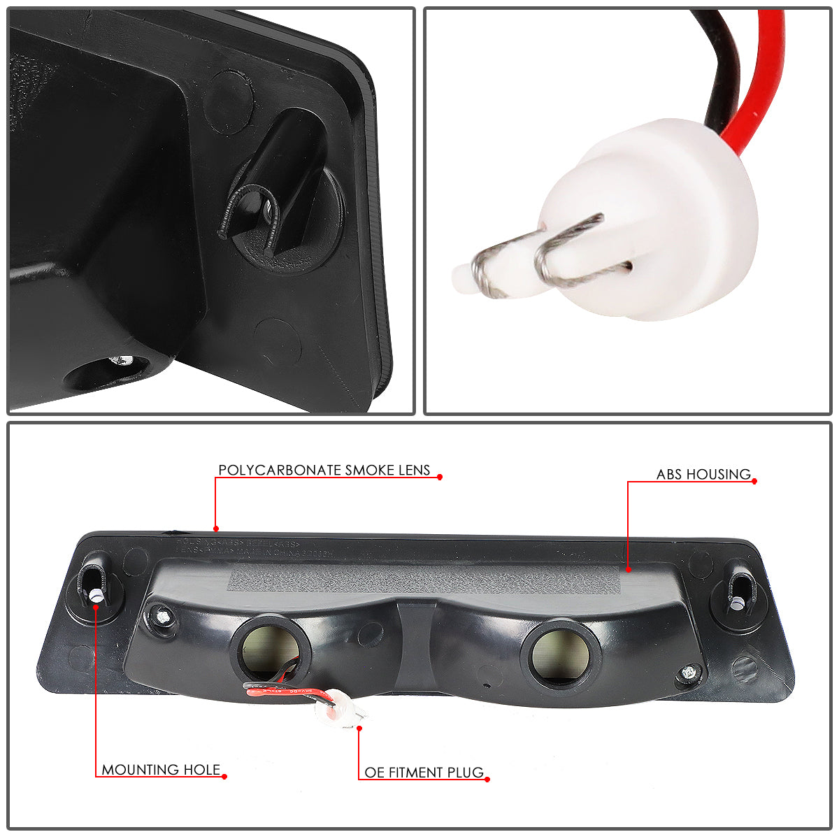 LUZ DE FRENO 87-93 FORD MUSTANG LX - FITS HATCHBACK MODELS WITH OEM SPOILER - PLUGS INTO FACTORY BULB SOCKET - 3D - LED - SMOKE