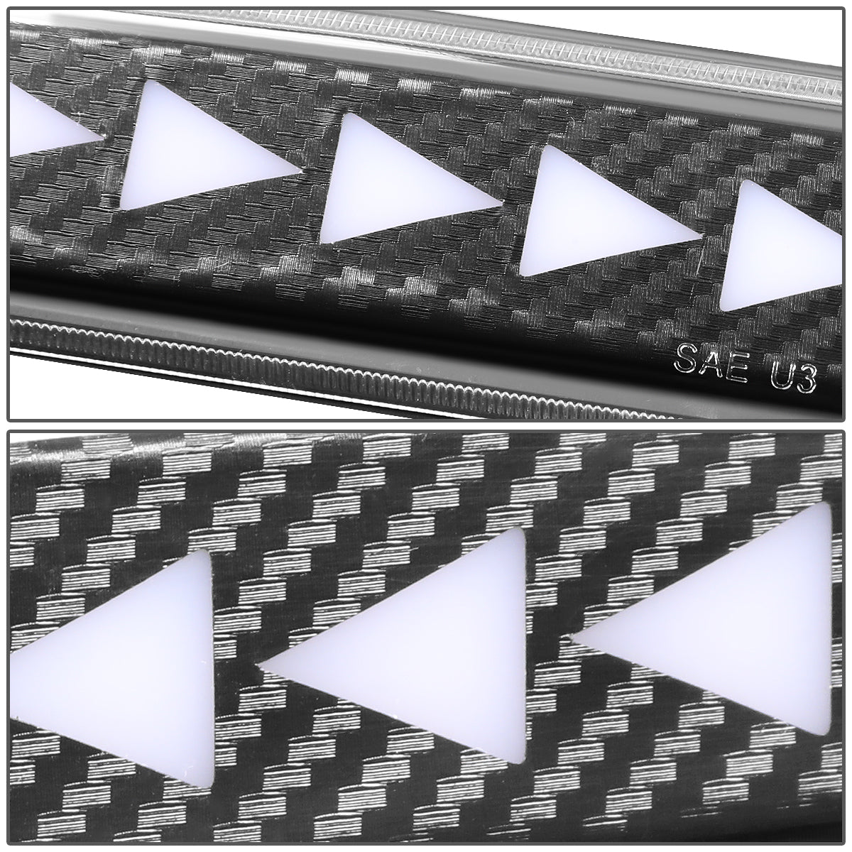 LUZ DE FRENO 94-10 MAZDA B2300, B2500, B3000, B4000 / 93-11 FORD RANGER / 01-05 FORD EXPLORER SPORT TRAC / 99-16 FORD F-250SD, F-350SD, F-450SD, F-550SD - 3D - SEQUENTIAL TRIANGLE LED - BLACK