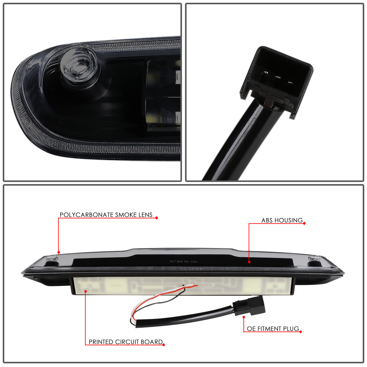 LUZ DE FRENO 07-13 CHEVY SILVERADO 1500, 1500HD, GMC SIERRA 1500, 1500HD / 07-14 SILVERADO 2500, 3500, HD MODELS, GMC SIERRA 2500, 3500, HD MODELS / 09-10 HUMMER H3T - 3D - LED - BLACK