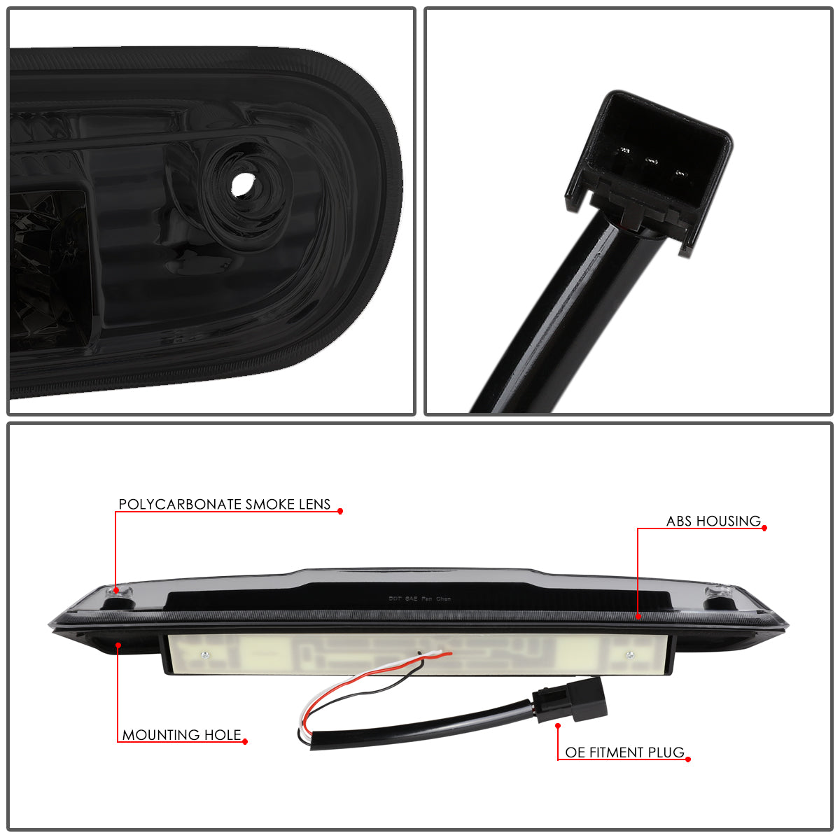 LUZ DE FRENO 07-13 CHEVY SILVERADO 1500, 1500HD, GMC SIERRA 1500, 1500HD / 07-14 SILVERADO 2500, 3500, HD MODELS, GMC SIERRA 2500, 3500, HD MODELS / 09-10 HUMMER H3T - 3D - LED - SMOKE