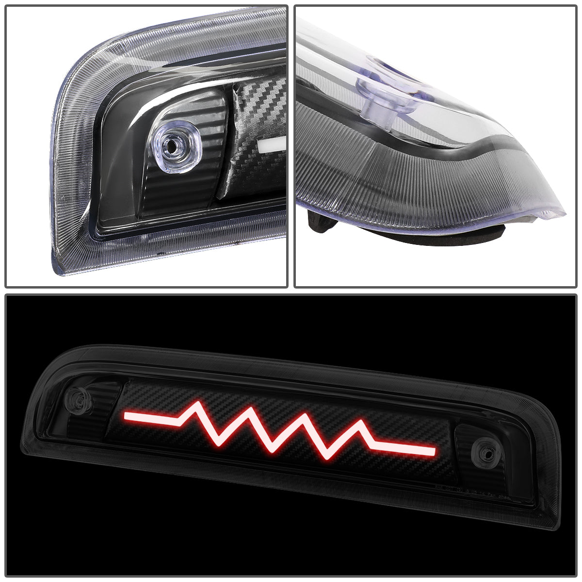 LUZ DE FRENO 14-20 CHEVY SILVERADO 1500 / 14-18 GMC SIERRA 1500 / 15-19 SILVERADO 2500, 3500, SIERRA 2500, 3500 / 2019 SIERRA 1500 LIMITED - FITS MODELS WITH CARGO LIGHT - 3D - SEQUENTIAL HEARTBEAT LED - BLACK