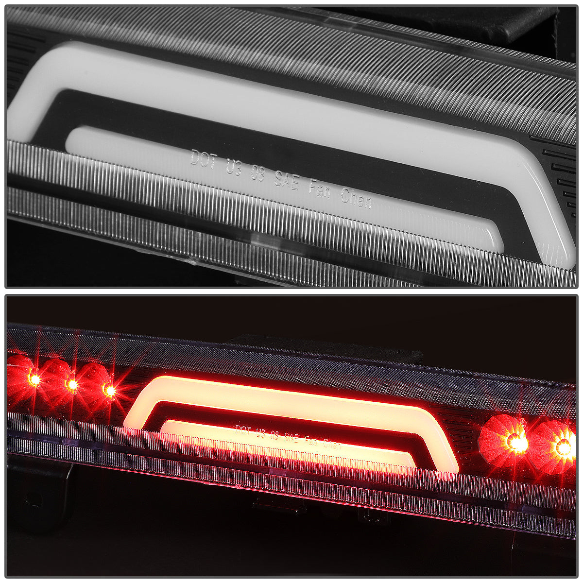 LUZ DE FRENO 00-06 CHEVY SUBURBAN 1500, 2500, TAHOE, GMC YUKON, YUKON XL 1500, 2500 - FITS LIFTGATE MODEL REAR DOORS ONLY - 3D - LED - BLACK