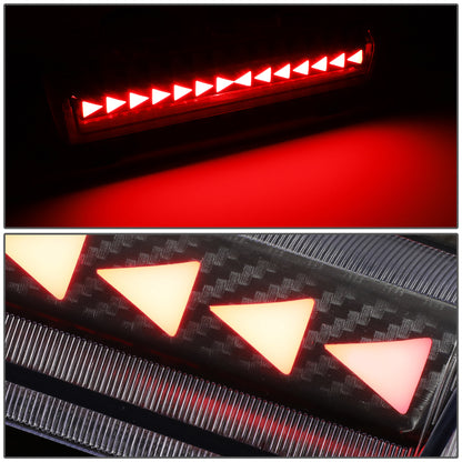 LUZ DE FRENO 00-06 CHEVY SUBURBAN 1500, 2500, TAHOE, GMC YUKON, YUKON XL 1500, 2500 - FITS LIFTGATE MODEL REAR DOORS ONLY - 3D - SEQUENTIAL TRIANGLE LED - BLACK