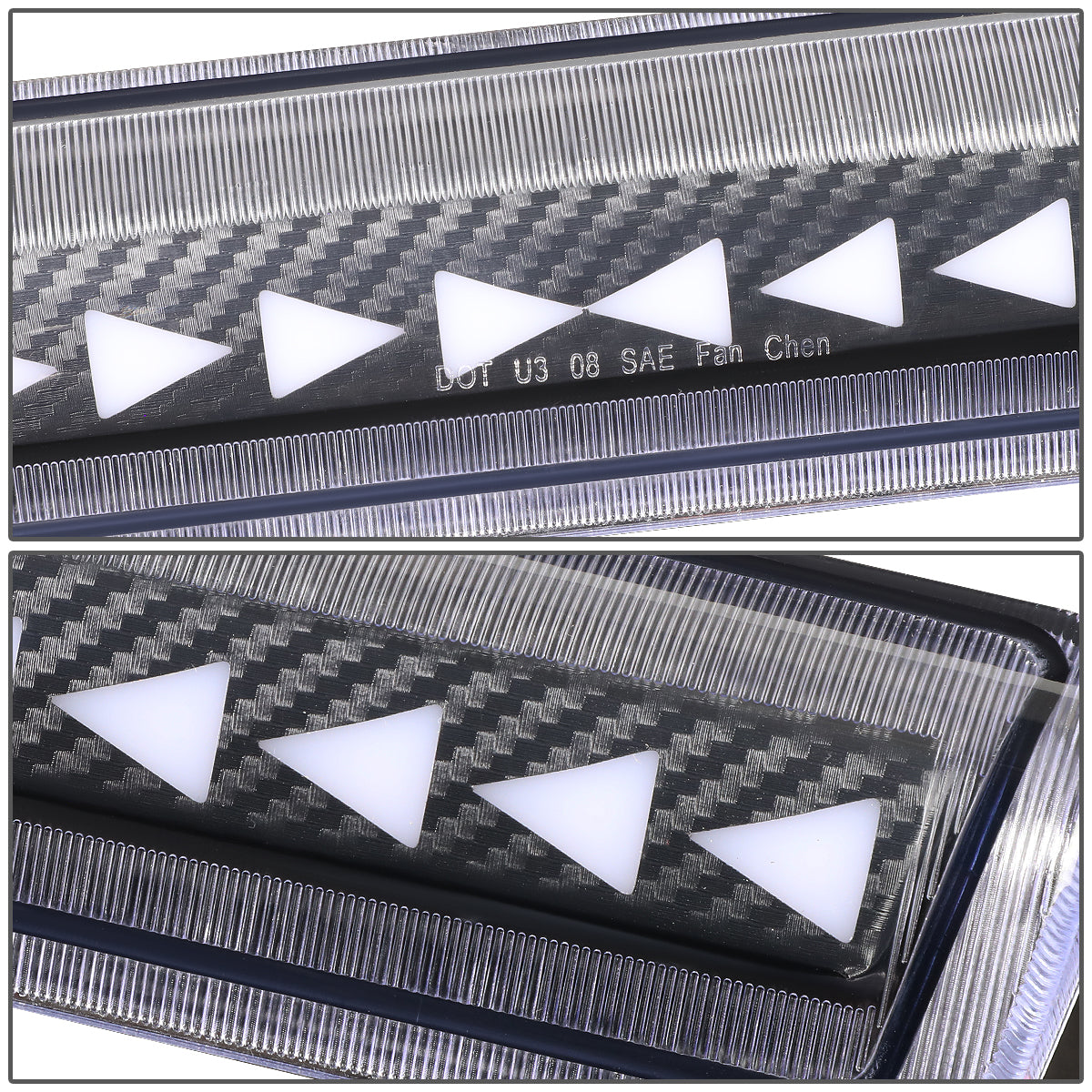 LUZ DE FRENO 00-06 CHEVY SUBURBAN 1500, 2500, TAHOE, GMC YUKON, YUKON XL 1500, 2500 - FITS LIFTGATE MODEL REAR DOORS ONLY - 3D - SEQUENTIAL TRIANGLE LED - BLACK