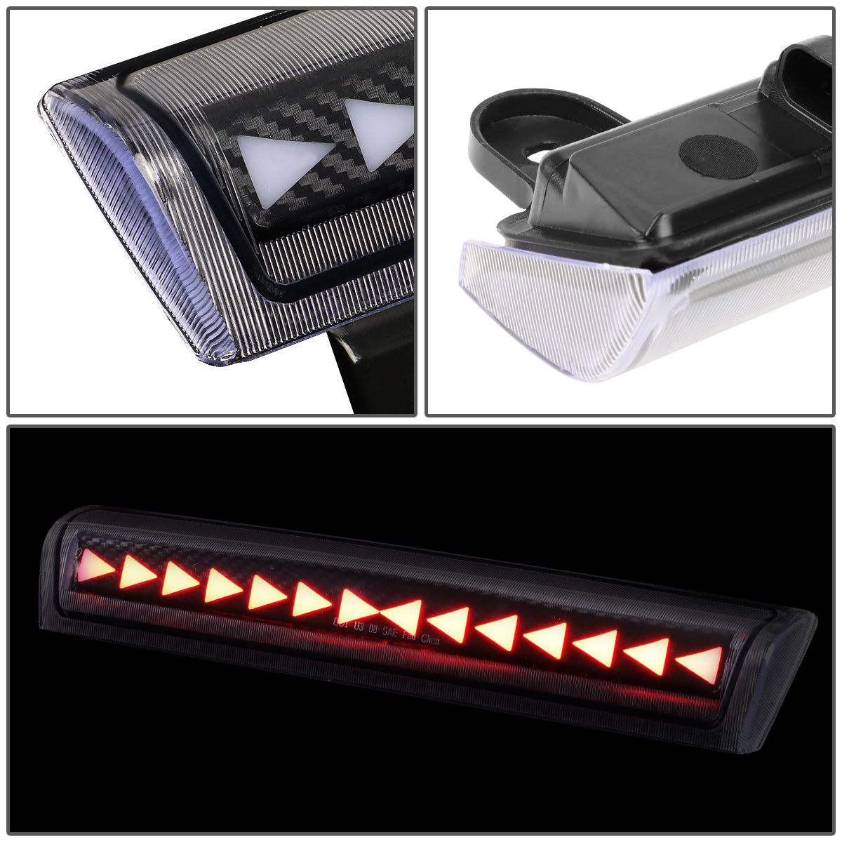 LUZ DE FRENO 00-06 CHEVY SUBURBAN 1500, 2500, TAHOE, GMC YUKON, YUKON XL 1500, 2500 - FITS LIFTGATE MODEL REAR DOORS ONLY - 3D - SEQUENTIAL TRIANGLE LED - BLACK