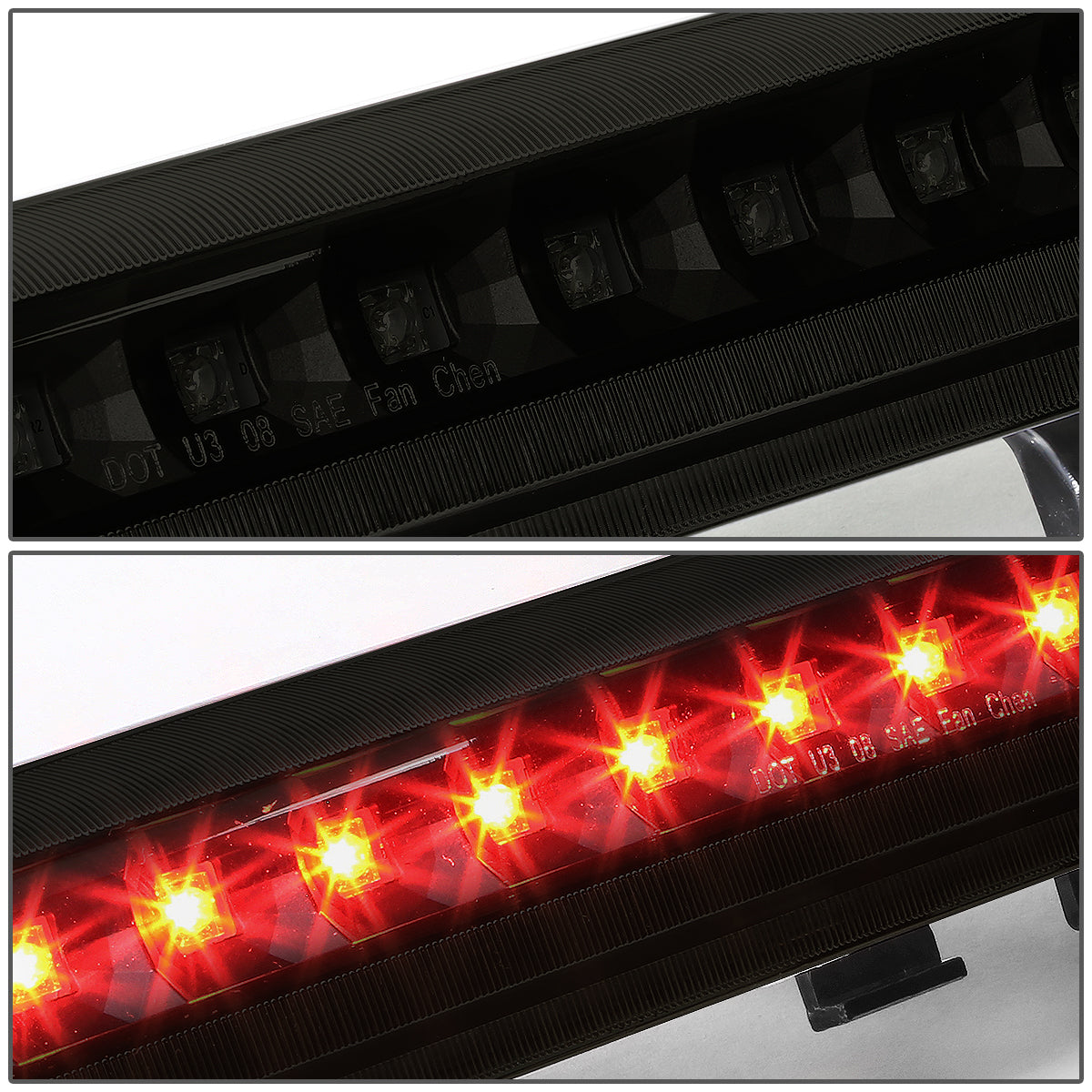 LUZ DE FRENO 00-06 CHEVY SUBURBAN 1500, 2500, CHEVY TAHOE, GMC YUKON, GMC YUKON XL 1500, 2500 - FITS LIFTGATE MODEL REAR DOORS ONLY - LED - BLACK / SMOKE