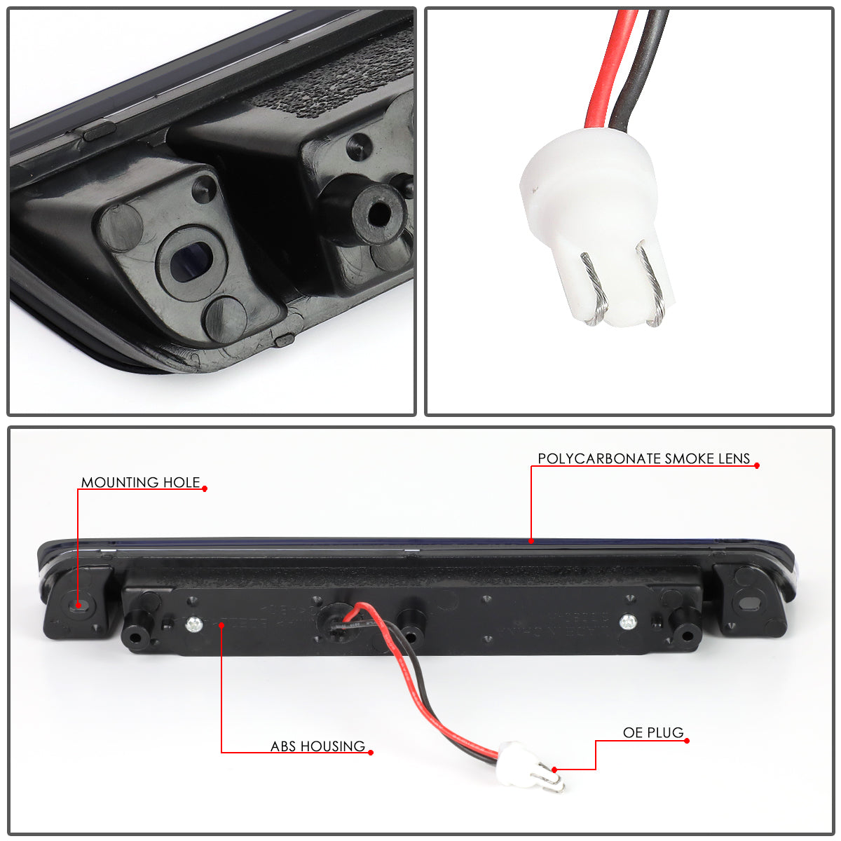 LUZ DE FRENO 06-14 HONDA RIDGELINE - PLUGS INTO FACTORY BULB SOCKET - LED - BLACK / SMOKE