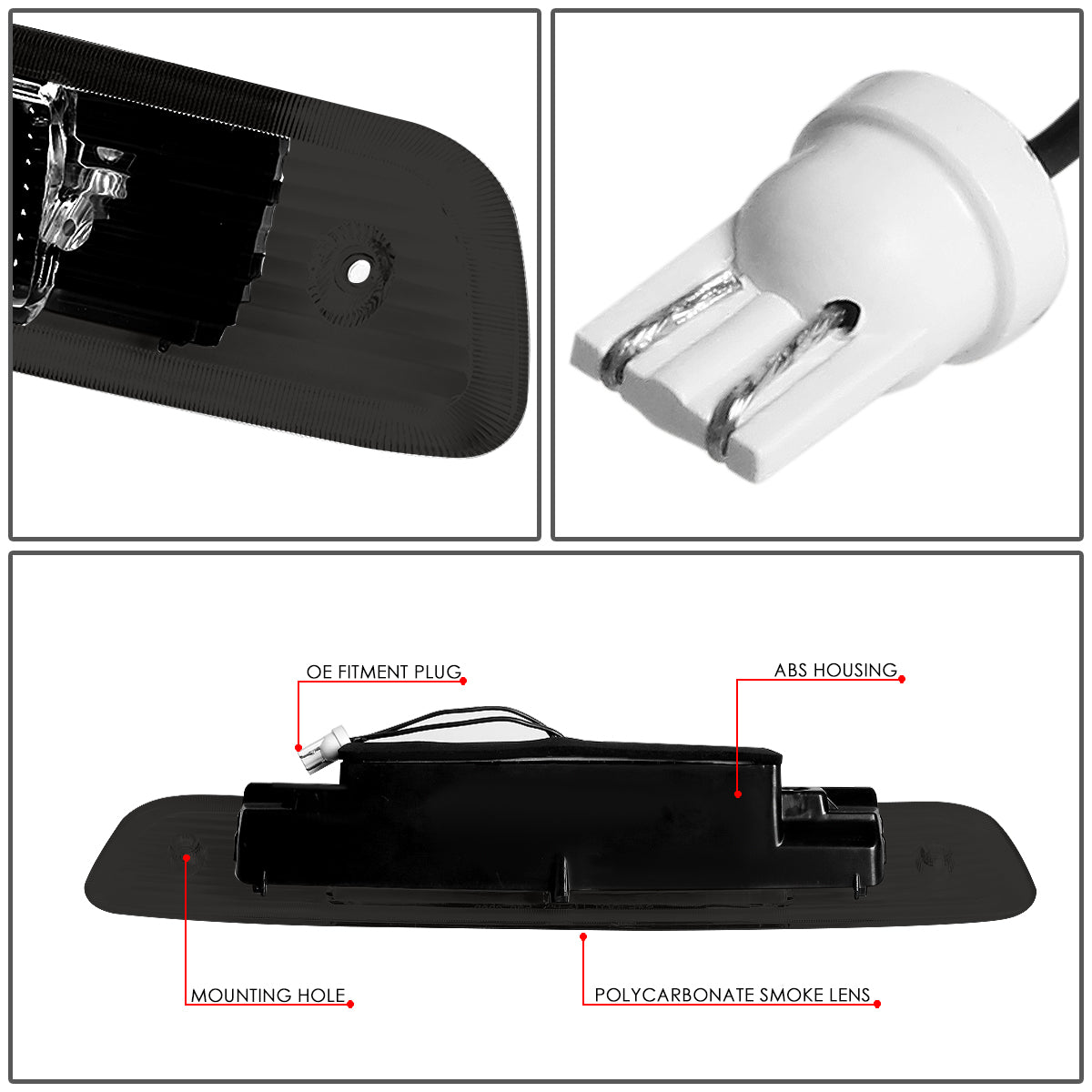 LUZ DE FRENO 01-03 TOYOTA HIGHLANDER - LED - BLACK / SMOKE