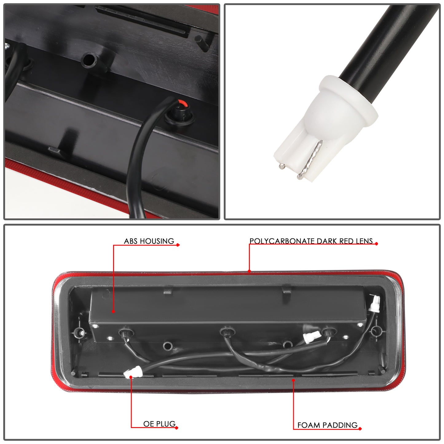 LUZ DE FRENO 3RD BRAKE LIGHT - 07-10 FORD EXPLORER SPORT TRAC / 04-08 F-150, LOBO / 06-08 LINCOLN MARK LT - FITS MODELS WITH CARGO LIGHT ONLY - SEQUENTIAL CHASE LED - DARK RED