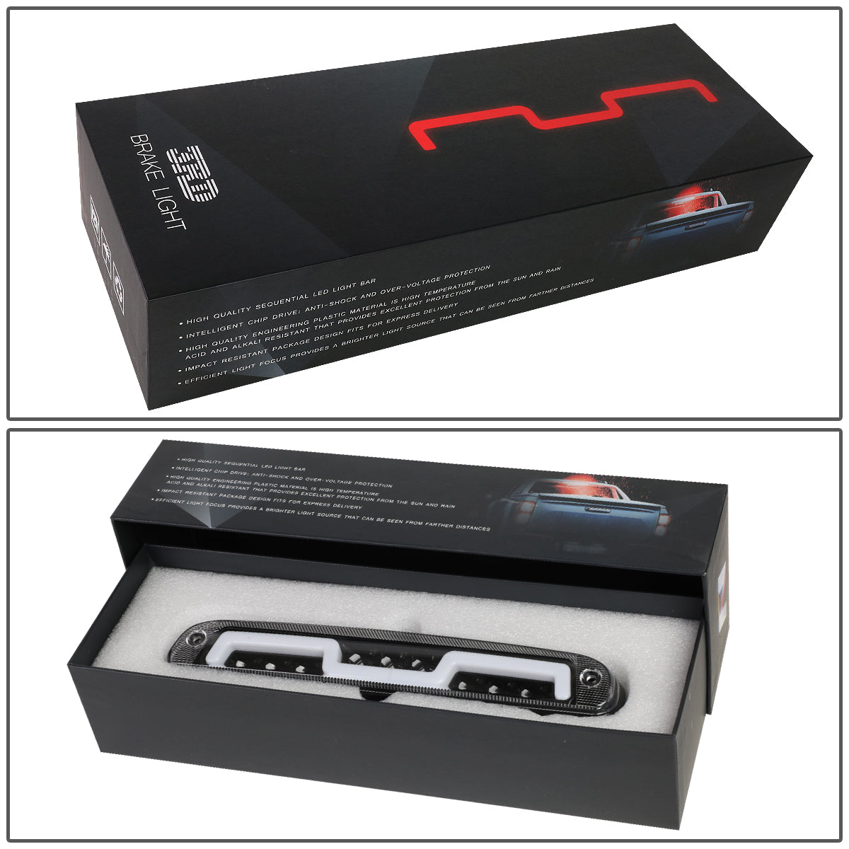 LUZ DE FRENO 3RD BRAKE LIGHT - 93-11 FORD RANGER / 99-16 F-250, F-350 SD, F-450 SD, F-550 SD / 95-03 MAZDA B2300, B2500, B3000, B4000 - FITS MODELS WITH CARGO LIGHTS ONLY - SEQUENTIAL CHASE LED - CHROME