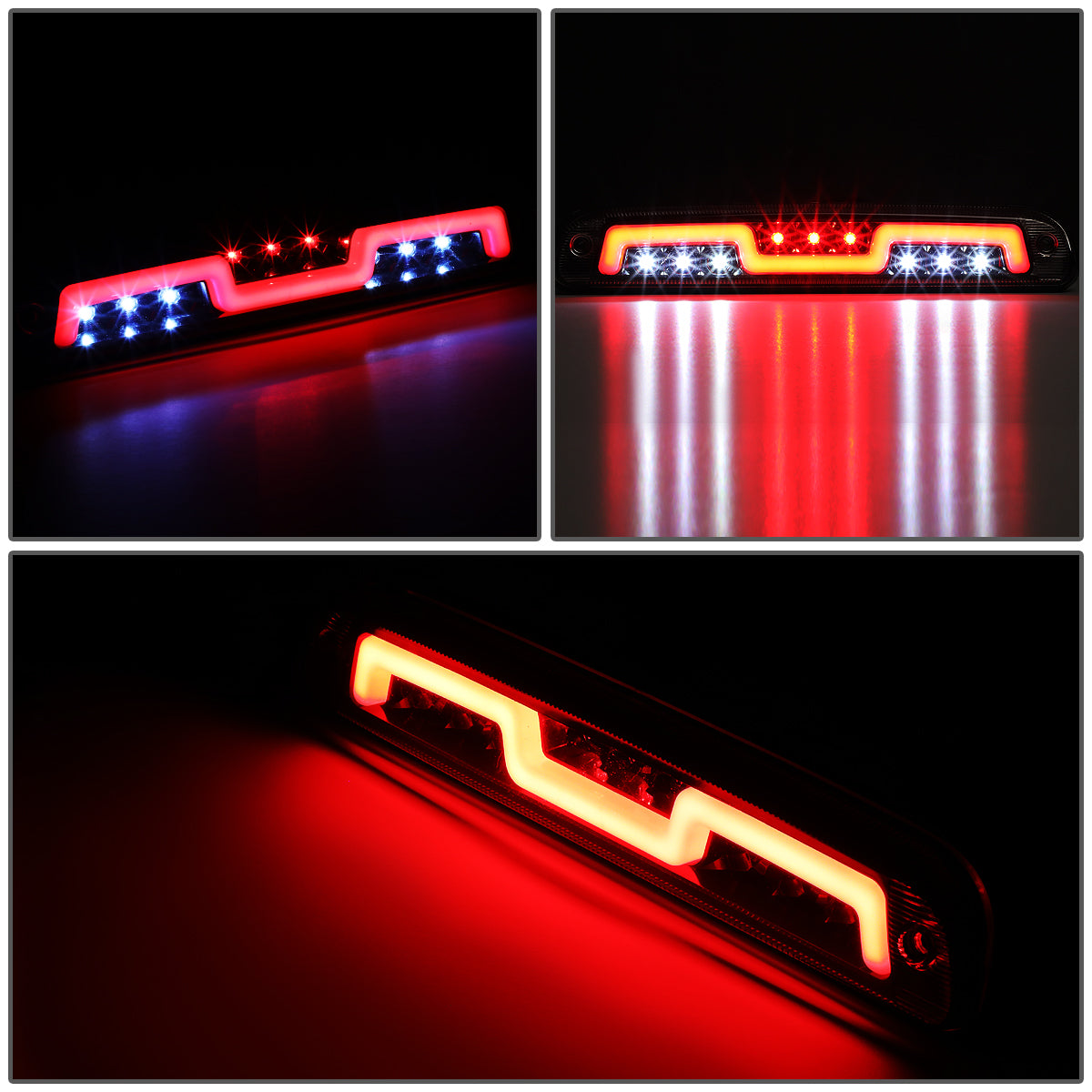 LUZ DE FRENO 3RD BRAKE LIGHT - 93-11 FORD RANGER / 99-16 F-250, F-350 SD, F-450 SD, F-550 SD / 95-03 MAZDA B2300, B2500, B3000, B4000 - FITS MODELS WITH CARGO LIGHTS ONLY - SEQUENTIAL CHASE LED - SMOKE